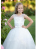 Sheer Neck Ivory Lace Tulle Flower Girl Dress Baby Baptism Dress